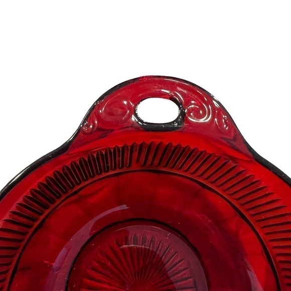 Vintage Anchor Hocking Coronation Ruby Red Handled Berry Dessert Bowls set of 3 - Picture 3 of 6